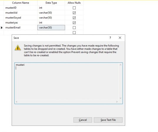 Sql Server 2019 Management Studio Saving changes is not permitted Sql Server 2019 Management Studio Saving changes is not permitted